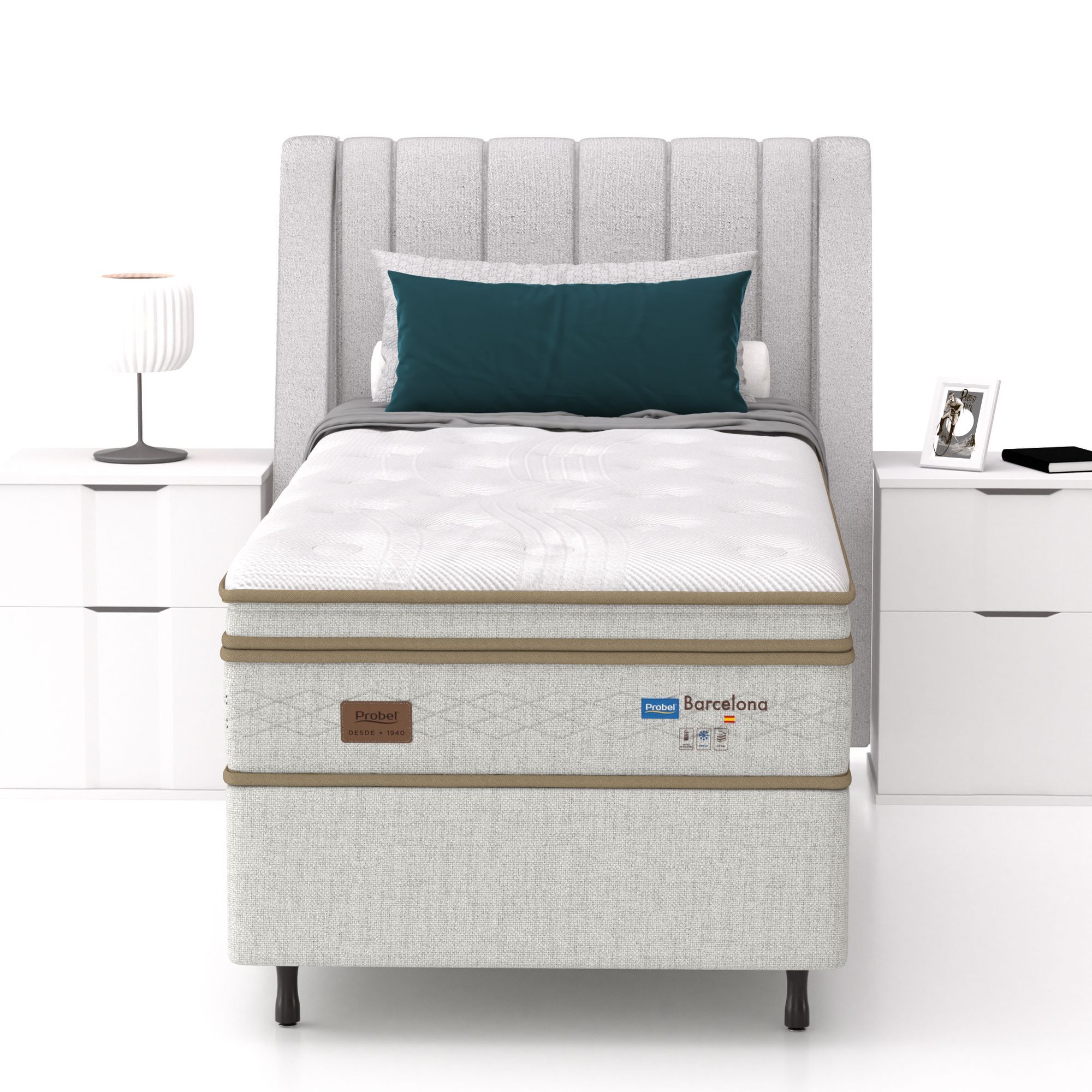 Conjunto Box Solteiro Mola Ensacada Probel Barcelona - Imagem 3