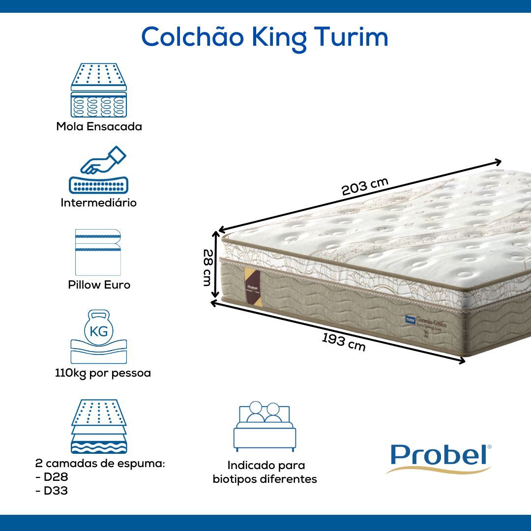 Colchão King Mola Ensacada Probel Turim (193x203x28cm) - Imagem 2