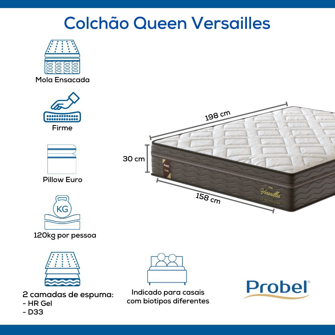 Colchão Queen Mola Ensacada Probel Versailles Ultra Gel (158x198x30cm) - Imagem 2