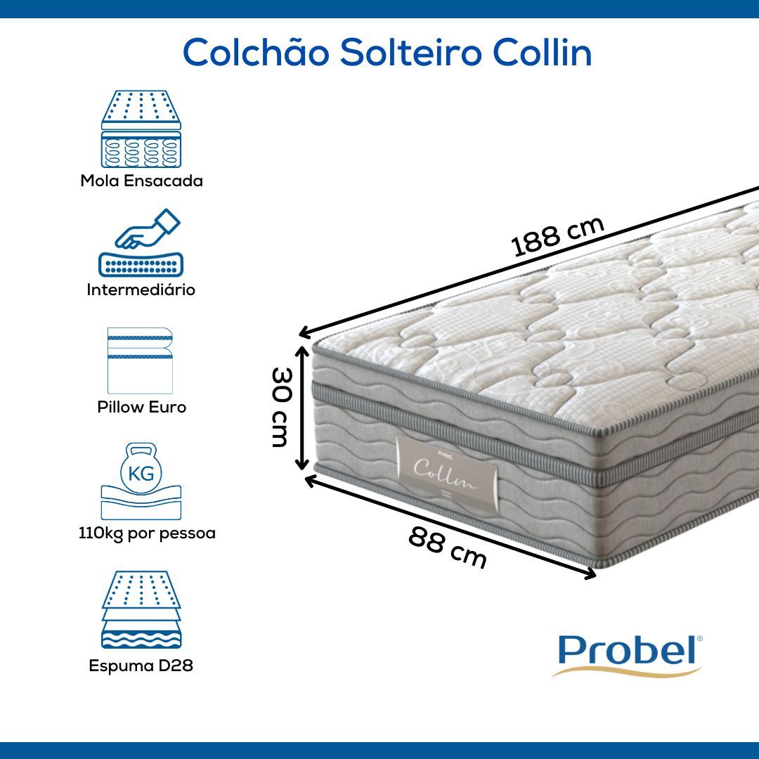 Colchão Solteiro Mola Ensacada Probel Collin (88x188x30cm) - Imagem 2