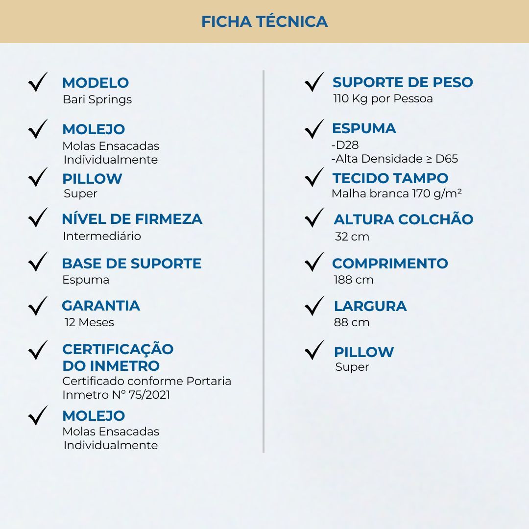 Colchão Solteiro Mola Ensacada Probel Bari (88x188x32cm) - Imagem 6