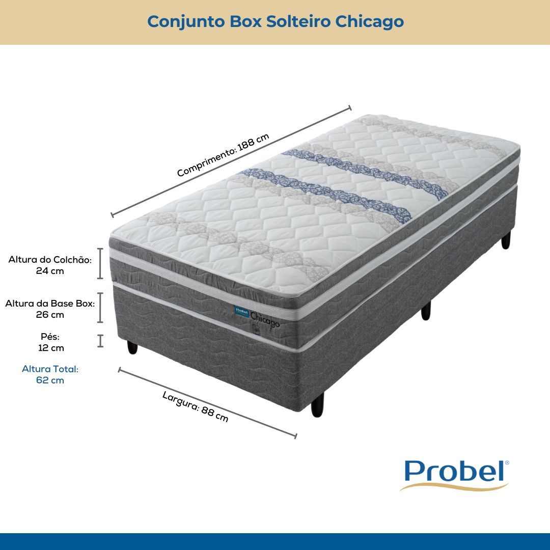 Conjunto Box Solteiro Mola Probel Chicago (88x188x50cm) - Imagem 7