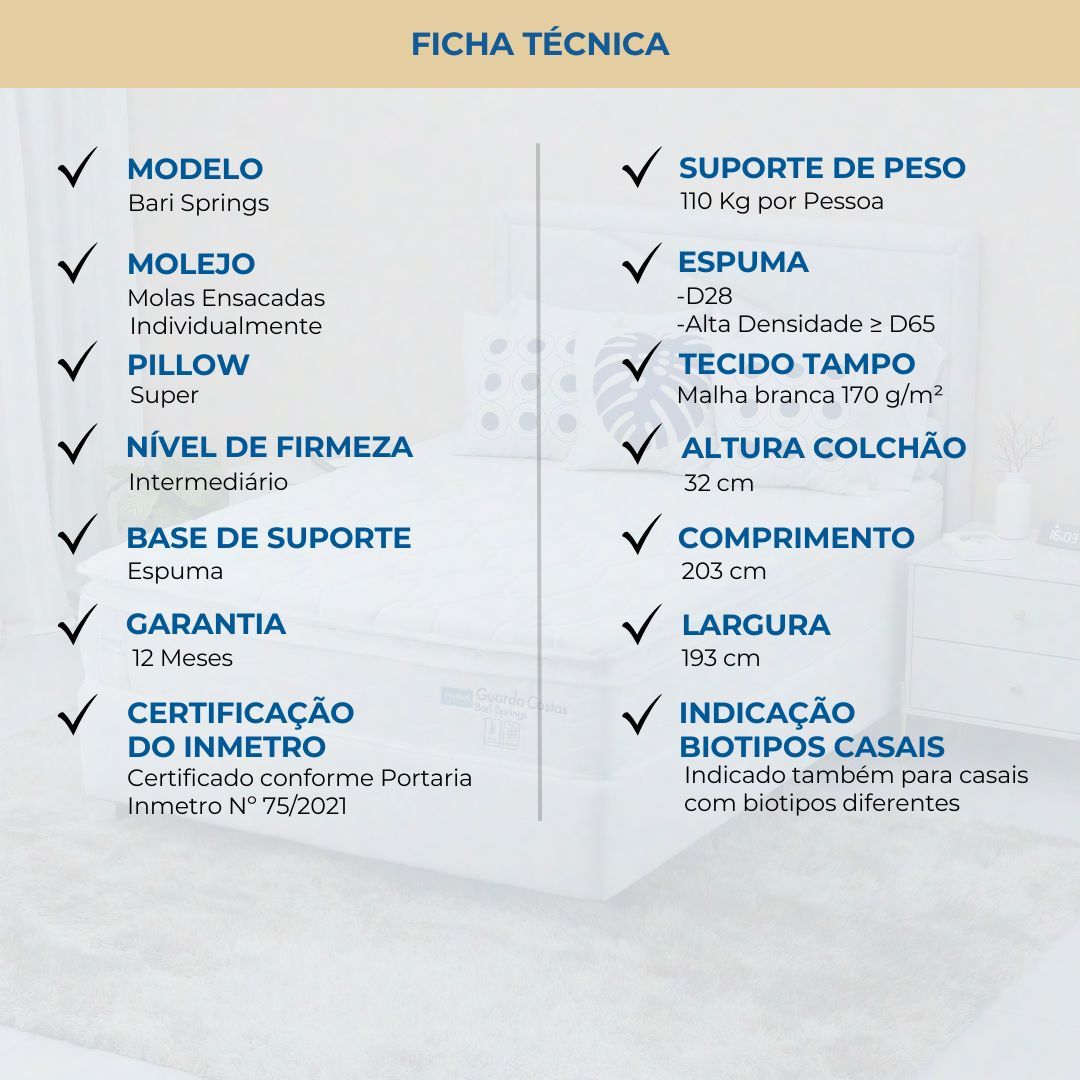 Colchão King Mola Ensacada Probel Bari (193x203x32cm) - Imagem 6
