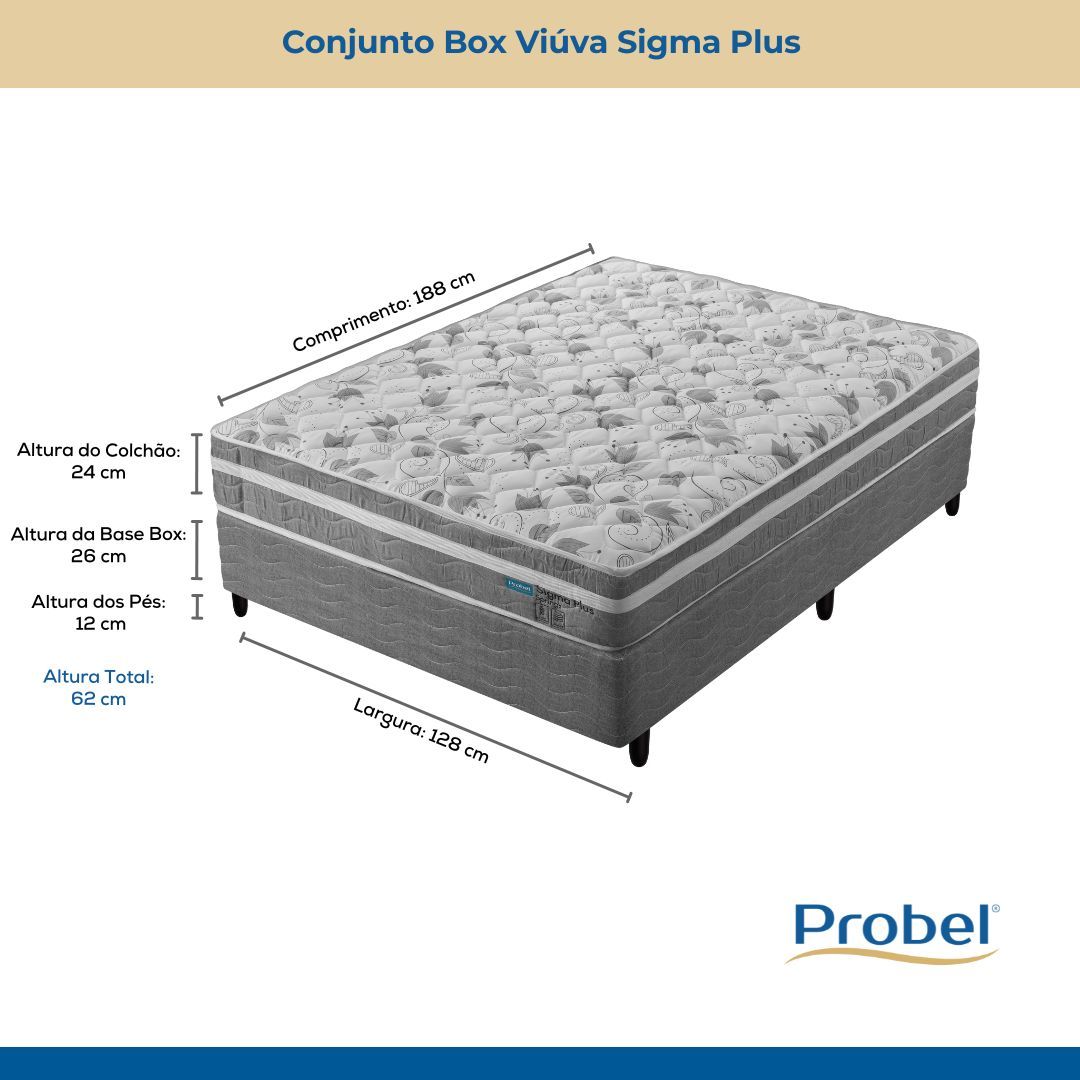 Conjunto Box Viúva Mola Ensacada Probel Sigma Plus (128x188x50cm) - Imagem 7