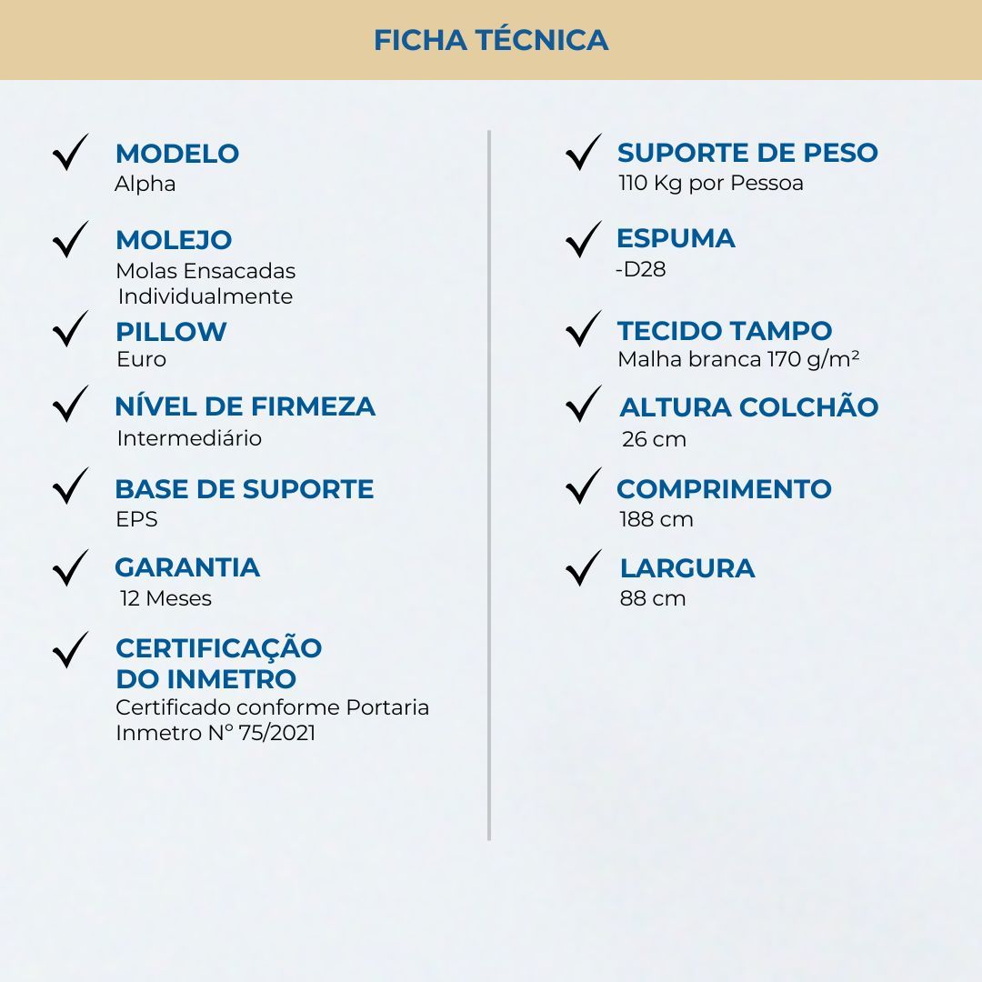 Colchão Solteiro Mola Ensacada Probel Alpha (88x188x26cm) - Imagem 6