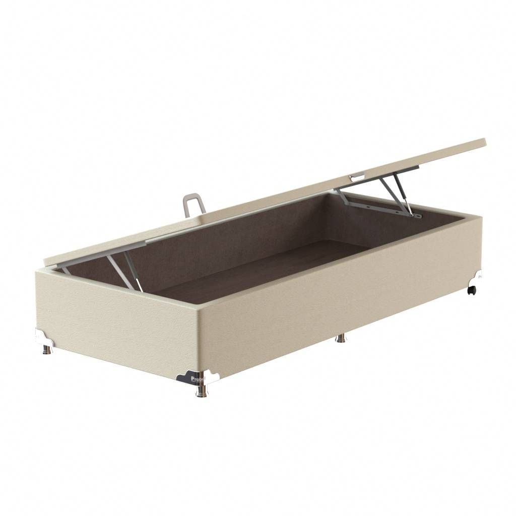 Box Baú Solteiro Probel Luxo Suede Bege (88x188x40cm)
